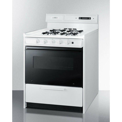 Summit 30 in. Wide Gas Range with Manual Clean, Black Glass See-Thru Door, Electronic Ignition and Clock w/ Timer - WNM2307