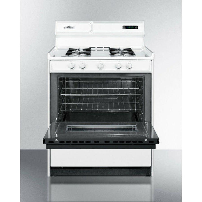 Summit 30 in. Wide Gas Range with Manual Clean, Black Glass See-Thru Door, Electronic Ignition and Clock w/ Timer - WNM2307