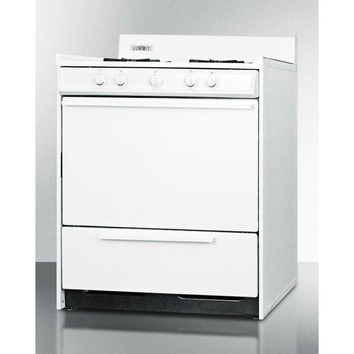 Summit 30 in. Wide Gas Range with Natural Gas, 4 Open Burners, 3.7 cu. ft. Total Oven Capacity, Broiler Drawer, in White - WNM210