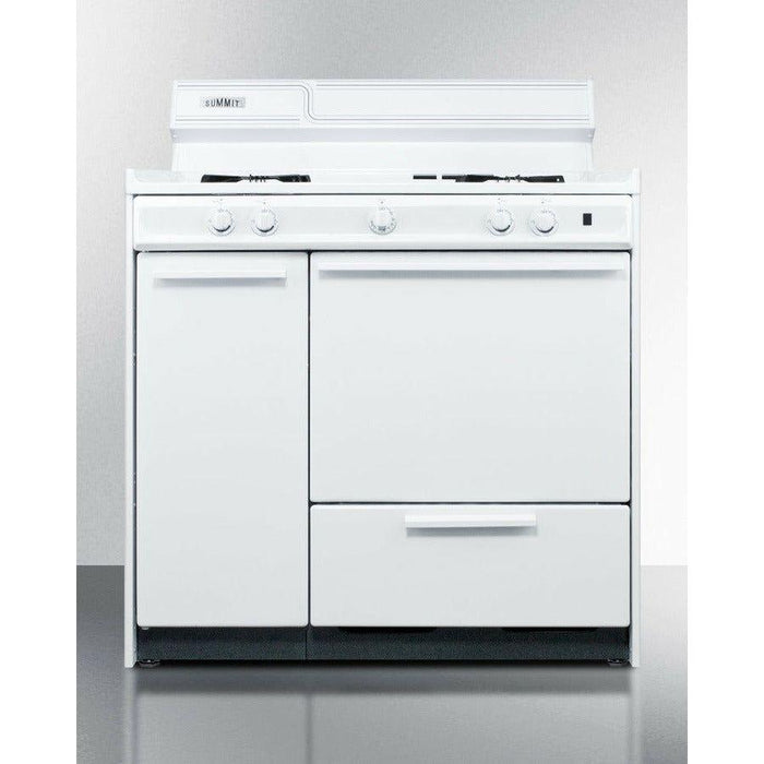 Summit 36 in. Wide Gas Range with Lower Broiler, Side Storage and Electronic Ignition: White - WNM4307