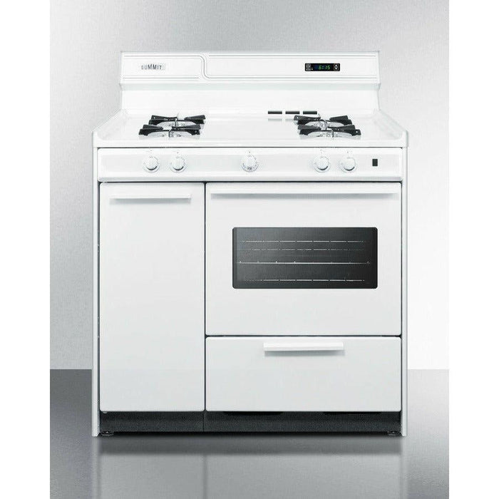 Summit 36 in. Wide Gas Range with Lower Broiler, Side Storage and Electronic Ignition: White - WNM4307