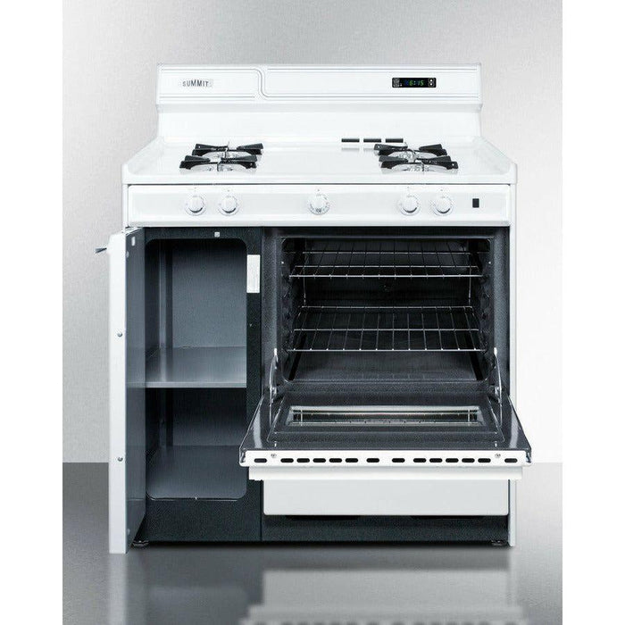 Summit 36 in. Wide Gas Range with Lower Broiler, Side Storage and Electronic Ignition: White - WNM4307