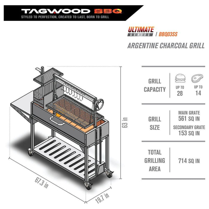 Tagwood BBQ Argentine Santa Maria Wood Fire & Charcoal Grill BBQ03SS