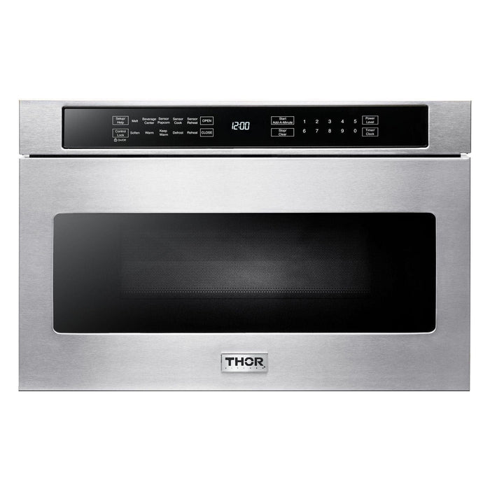 Thor Kitchen 30 In. Electric Range, Microwave Drawer, Counter-Depth Refrigerator with Water and Ice Dispenser, Dishwasher Appliance Package