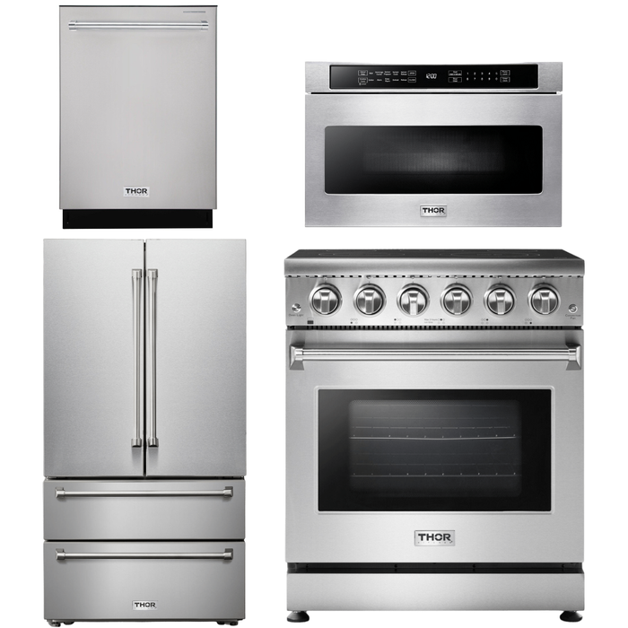 Thor Kitchen 30 In. Electric Range, Microwave Drawer, Refrigerator, Dishwasher Appliance Package