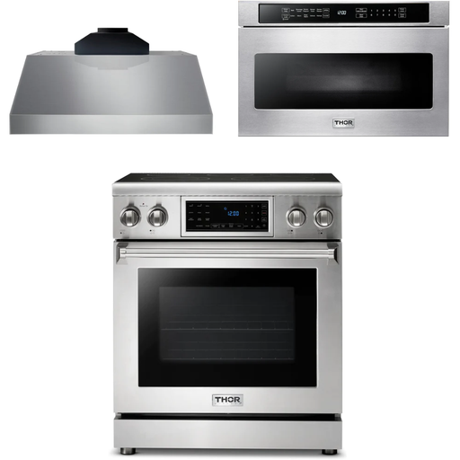 Thor Kitchen 30 In. Electric Range, Range Hood, Microwave Drawer Appliance Package