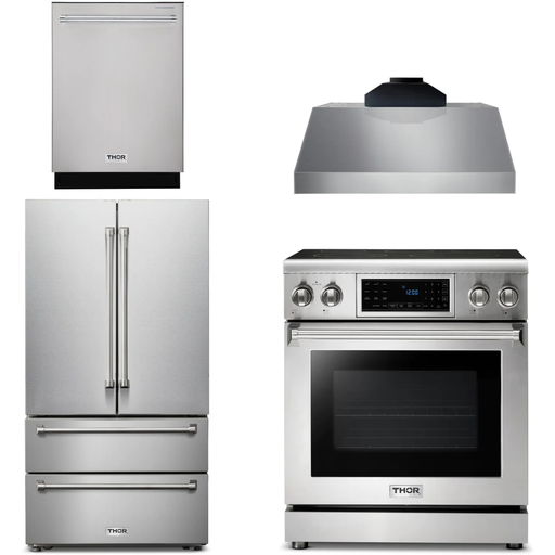 Thor Kitchen 30 In. Electric Range, Range Hood, Microwave Drawer, Refrigerator, Dishwasher Appliance Package