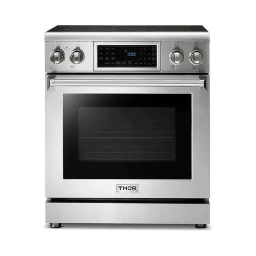 Thor Kitchen 30 In. Electric Range, Range Hood, Refrigerator with Water and Ice Dispenser, Dishwasher Appliance Package