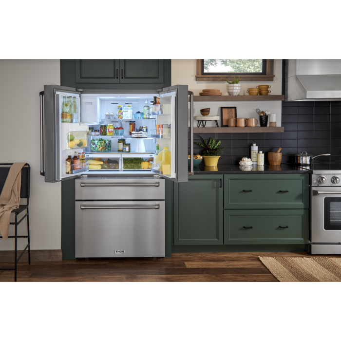 Thor Kitchen 30 In. Electric Range, Range Hood, Refrigerator with Water and Ice Dispenser, Dishwasher Appliance Package