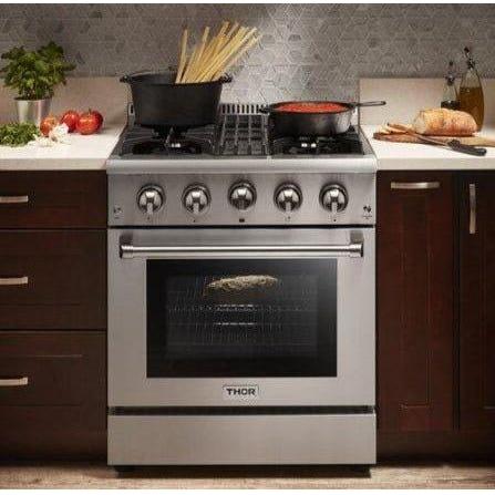 Thor Kitchen 30 in. Gas Burner/Electric Oven Range and Range Hood Appliance Package