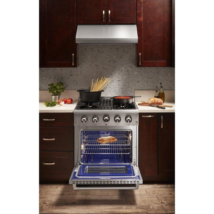 Thor Kitchen 30 in. Gas Burner/Electric Oven Range, Range Hood, Microwave Drawer Appliance Package