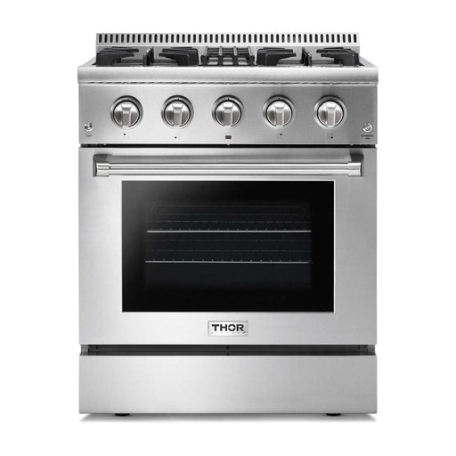 Thor Kitchen 30 In. Gas Burner/Electric Oven Range, Range Hood, Microwave Drawer, Refrigerator, Dishwasher Appliance Package