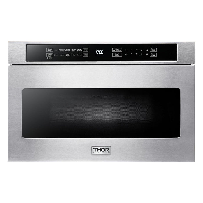 Thor Kitchen 30 In. Gas Burner/Electric Oven Range, Range Hood, Microwave Drawer, Refrigerator, Dishwasher Appliance Package