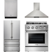 Thor Kitchen 30 In. Gas Burner/Electric Oven Range, Range Hood, Refrigerator, Dishwasher Appliance Package