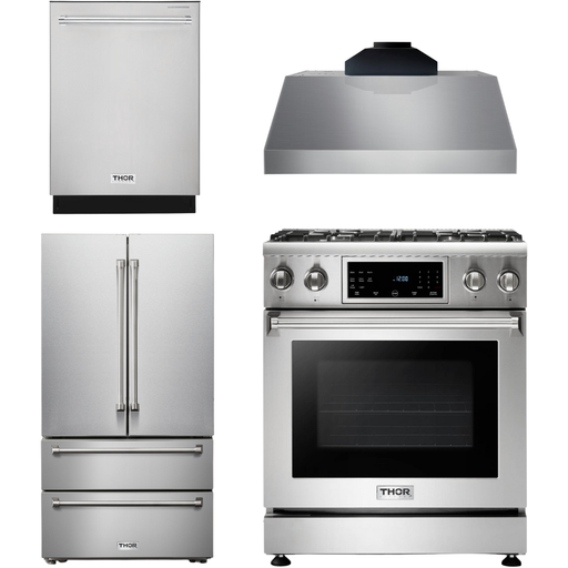 Thor Kitchen 30 In. Gas Range, Range Hood, Microwave Drawer, Refrigerator, Dishwasher Appliance Package