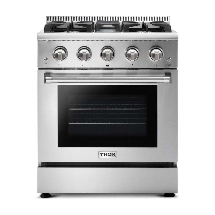 Thor Kitchen 30 In. Gas Range, Range Hood, Microwave Drawer, Refrigerator, Dishwasher Appliance Package