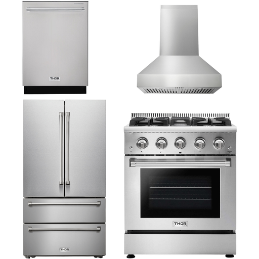 Thor Kitchen 30 In. Gas Range, Range Hood, Refrigerator, Dishwasher Appliance Package