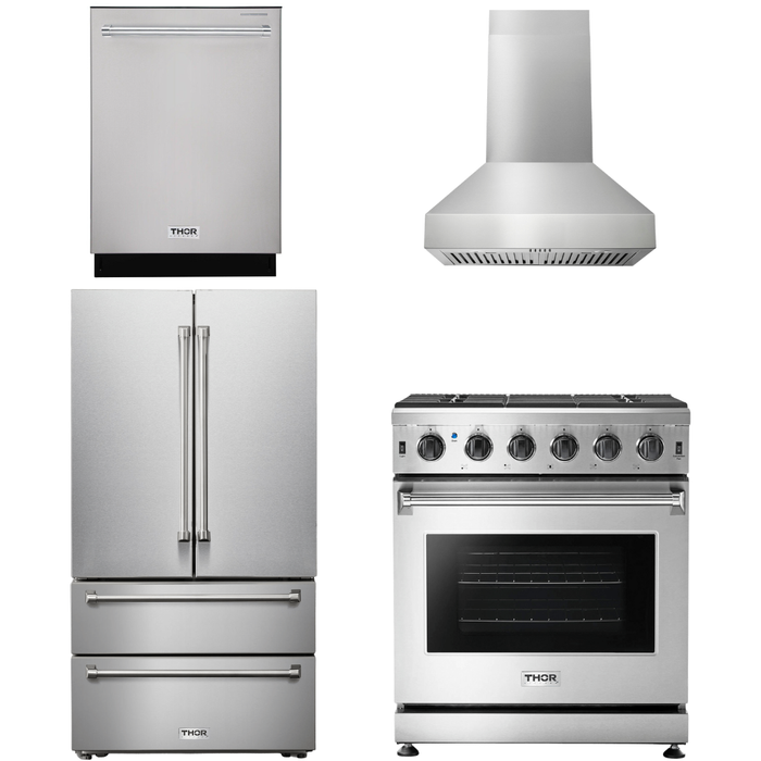 Thor Kitchen 30 In. Gas Range, Range Hood, Refrigerator, Dishwasher Appliance Package