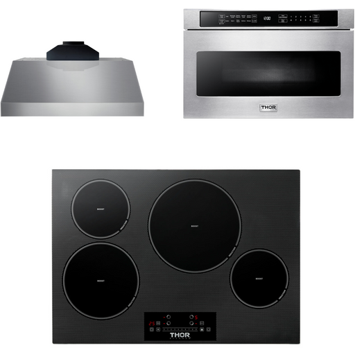 Thor Kitchen 30 In. Induction Cooktop, Range Hood, Microwave Drawer Appliance Package