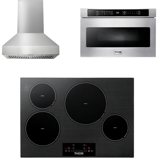 Thor Kitchen 30 In. Induction Cooktop, Range Hood, Microwave Drawer Appliance Package