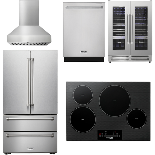 Thor Kitchen 30 In. Induction Cooktop, Range Hood, Refrigerator, Dishwasher, Wine Cooler Appliance Package