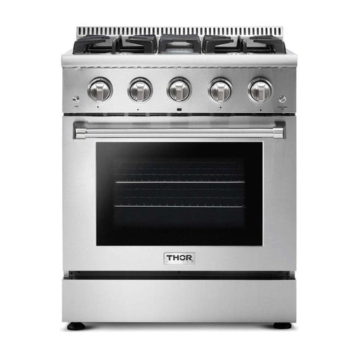 Thor Kitchen 30 In. Natural Gas Range, Range Hood, Microwave Drawer, Refrigerator, Dishwasher Appliance Package