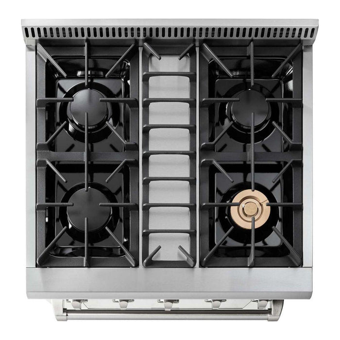 Thor Kitchen 30 In. Natural Gas Range, Range Hood, Microwave Drawer, Refrigerator, Dishwasher Appliance Package