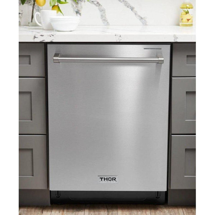 Thor Kitchen 30 In. Natural Gas Range, Range Hood, Microwave Drawer, Refrigerator with Water and Ice Dispenser, Dishwasher, Wine Cooler Appliance Package