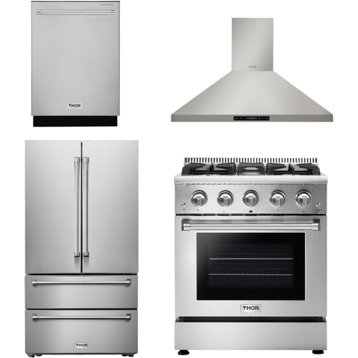 Thor Kitchen 30 In. Natural Gas Range, Range Hood, Refrigerator, Dishwasher Appliance Package