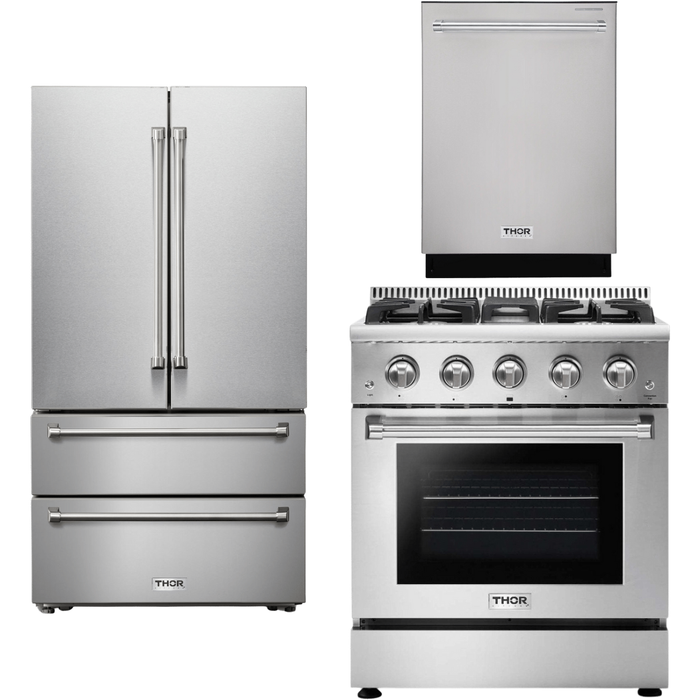 Thor Kitchen 30 In. Natural Gas Range, Refrigerator, Dishwasher Appliance Package