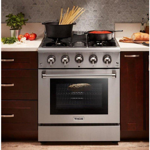 Thor Kitchen 30 In. Professional Gas Range, Range Hood, Microwave Drawer Appliance Package