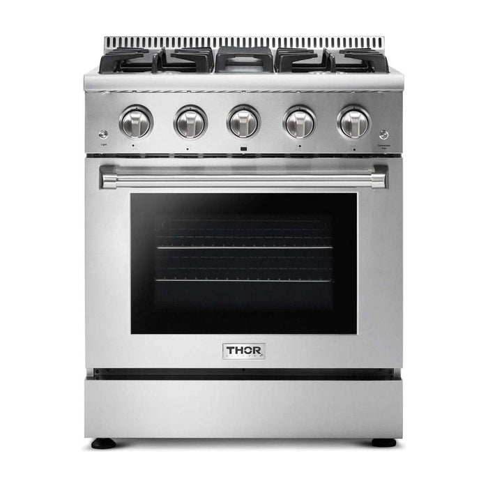 Thor Kitchen 30 in. Professional Natural Gas Range, Range Hood, Microwave Drawer Appliance Package