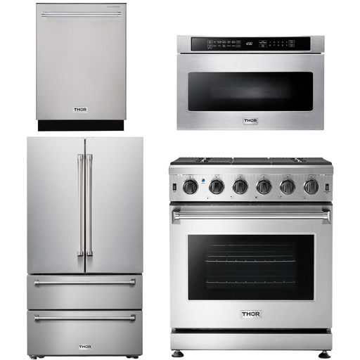 Thor Kitchen 30 In. Propane Gas Range, Microwave Drawer, Refrigerator, Dishwasher Appliance Package