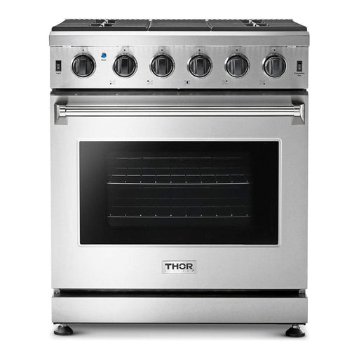 Thor Kitchen 30 In. Propane Gas Range, Range Hood, Microwave Drawer, Refrigerator with Water and Ice Dispenser, Dishwasher, Wine Cooler Appliance Package