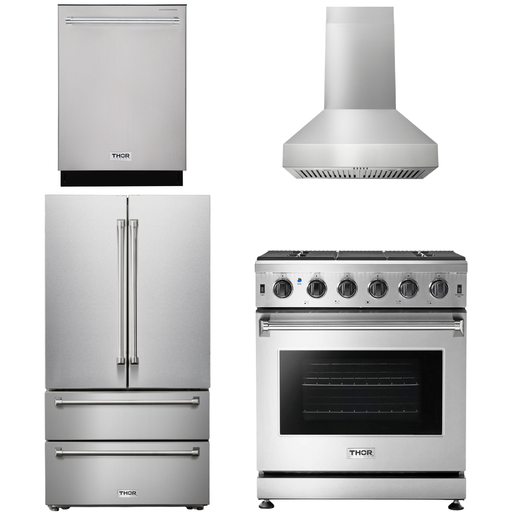 Thor Kitchen 30 In. Propane Gas Range, Range Hood, Refrigerator, Dishwasher Appliance Package