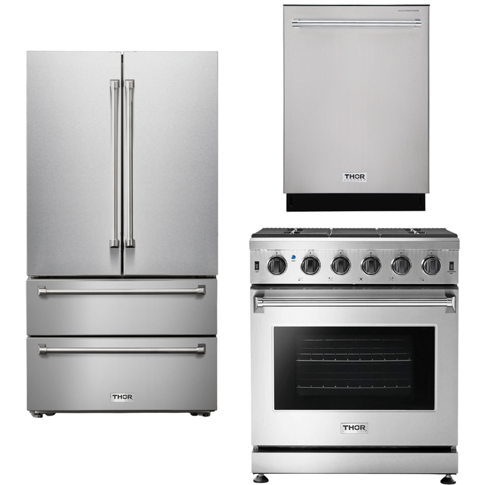 Thor Kitchen 30 In. Propane Gas Range, Refrigerator, Dishwasher Appliance Package