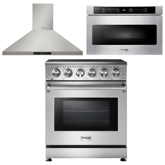 Thor Kitchen 30 inch Electric Range, Range Hood, Microwave Drawer Appliance Package