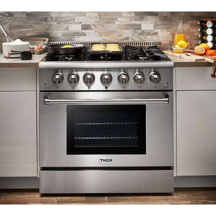 Thor Kitchen 36 in. 5.2 Cu. Ft. Professional Propane Gas Range in Stainless Steel HRG3618ULP