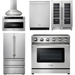 Thor Kitchen 36 In. Electric Range, Range Hood, Microwave Drawer, Refrigerator, Dishwasher, Wine Cooler Appliance Package