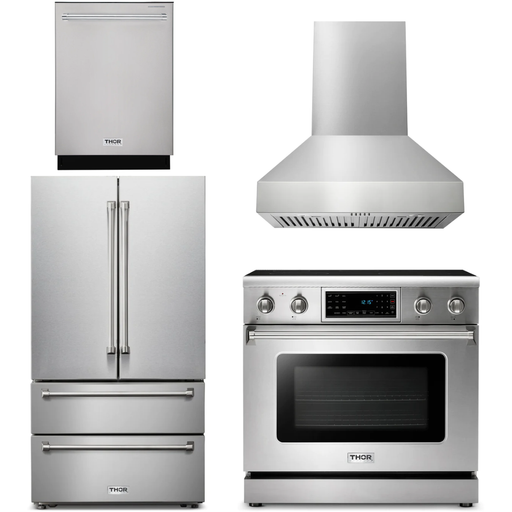 Thor Kitchen 36 In. Electric Range, Range Hood, Refrigerator, Dishwasher Appliance Package