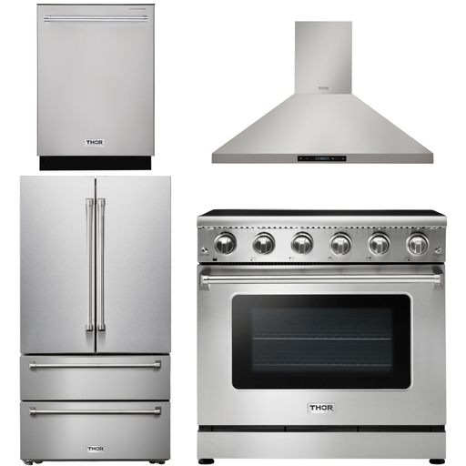 Thor Kitchen 36 In. Electric Range, Range Hood, Refrigerator, Dishwasher Appliance Package