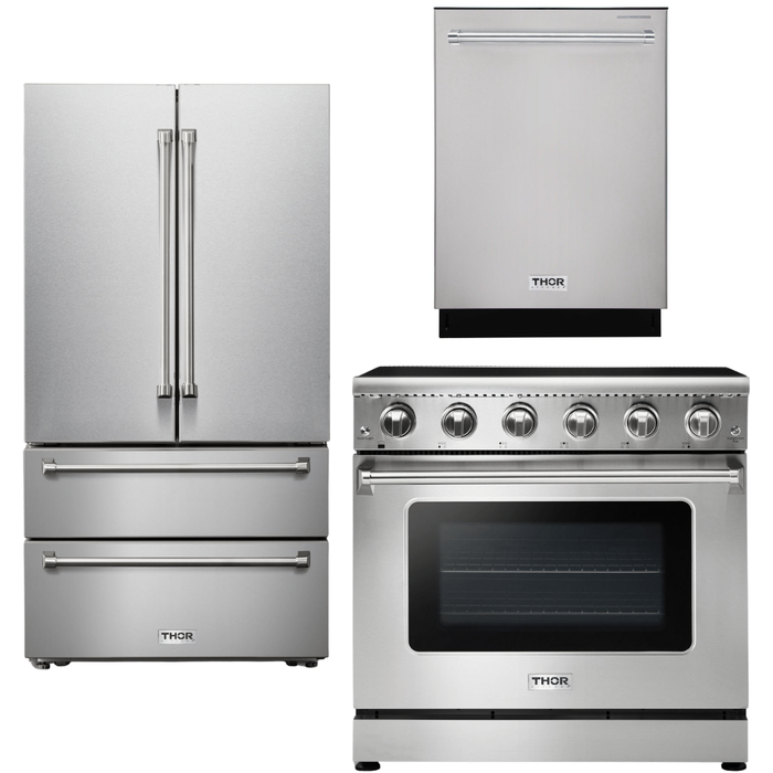 Thor Kitchen 36 In. Electric Range, Refrigerator, Dishwasher Appliance Package