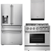 Thor Kitchen 36 In. Gas Burner/Electric Oven Range, Dishwasher, Refrigerator with Water and Ice Dispenser Appliance Package