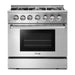 Thor Kitchen 36 In. Gas Burner/Electric Oven Range, Range Hood, Microwave Drawer, Refrigerator, Dishwasher Appliance Package