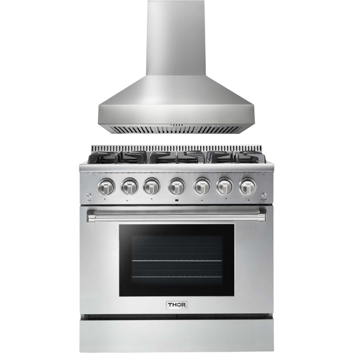 Thor Kitchen 36 In. Gas Range and Range Hood Appliance Package