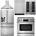 Thor Kitchen 36 In. Gas Range, Range Hood, Refrigerator with Water and Ice Dispenser, Dishwasher, Wine Cooler Appliance Package