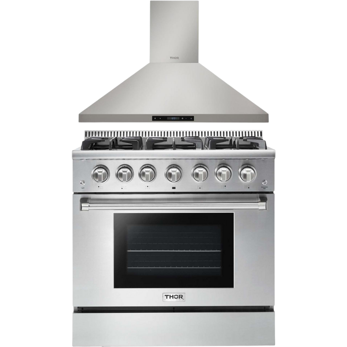 Thor Kitchen 36 in. Natural Gas Range & 36 in. Range Hood Professional Appliance Package