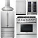 Thor Kitchen 36 In. Propane Gas Range, Range Hood, Refrigerator, Dishwasher, Wine Cooler Appliance Package