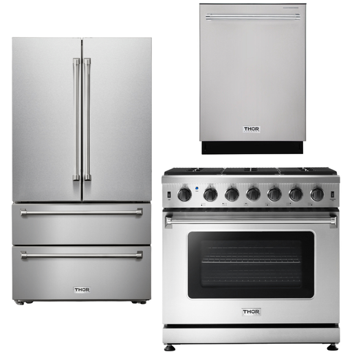 Thor Kitchen 36 In. Propane Range, Refrigerator, Dishwasher Appliance Package