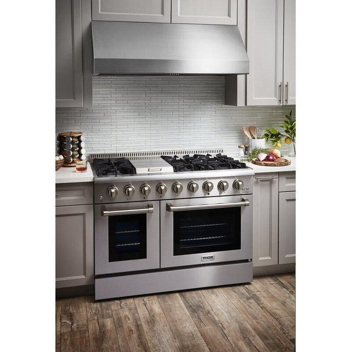 Thor Kitchen 48 in. Gas Burner, Electric Oven Range and Range Hood Appliance Package